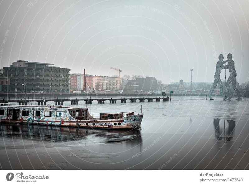 Molecule Man in the morning in winter Long shot Deep depth of field Sunbeam Reflection Contrast Shadow Light Morning Copy Space middle Copy Space bottom