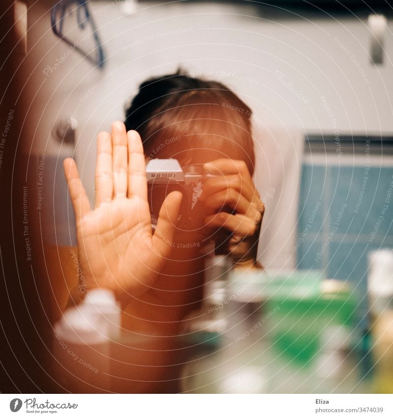 Strange self-portrait in the bathroom mirror reflection Bathroom mirror Self portrait Reflection Mirror image Human being Camera Woman photo countess camera