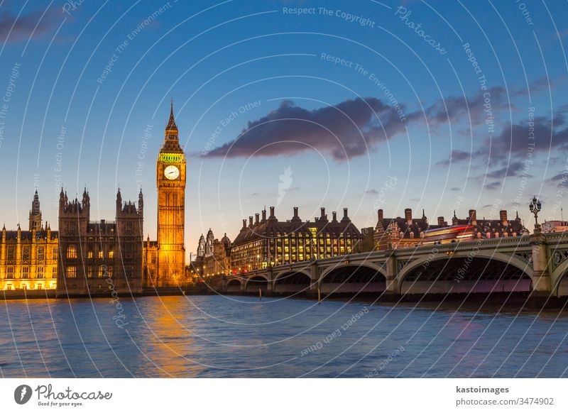 Big Ben and Westminster at dusk, London, UK. london westminster big ben Palace of Westminster Houses of Parliament uk tower parliament england bridge houses