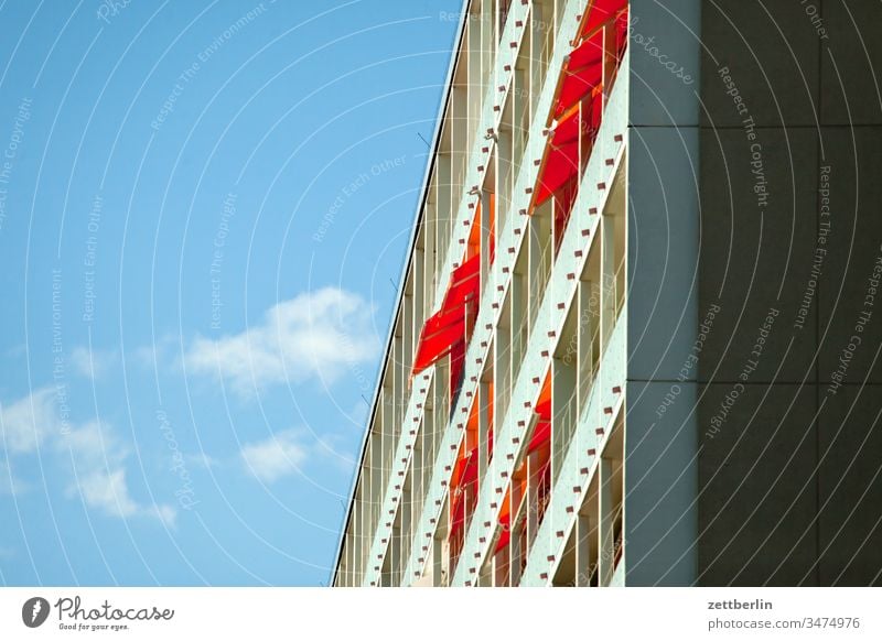 Balconies on the south side Balcony Sun blind sun protection Loggia Architecture Berlin at home Vantage point Office city Germany Worm's-eye view Capital city