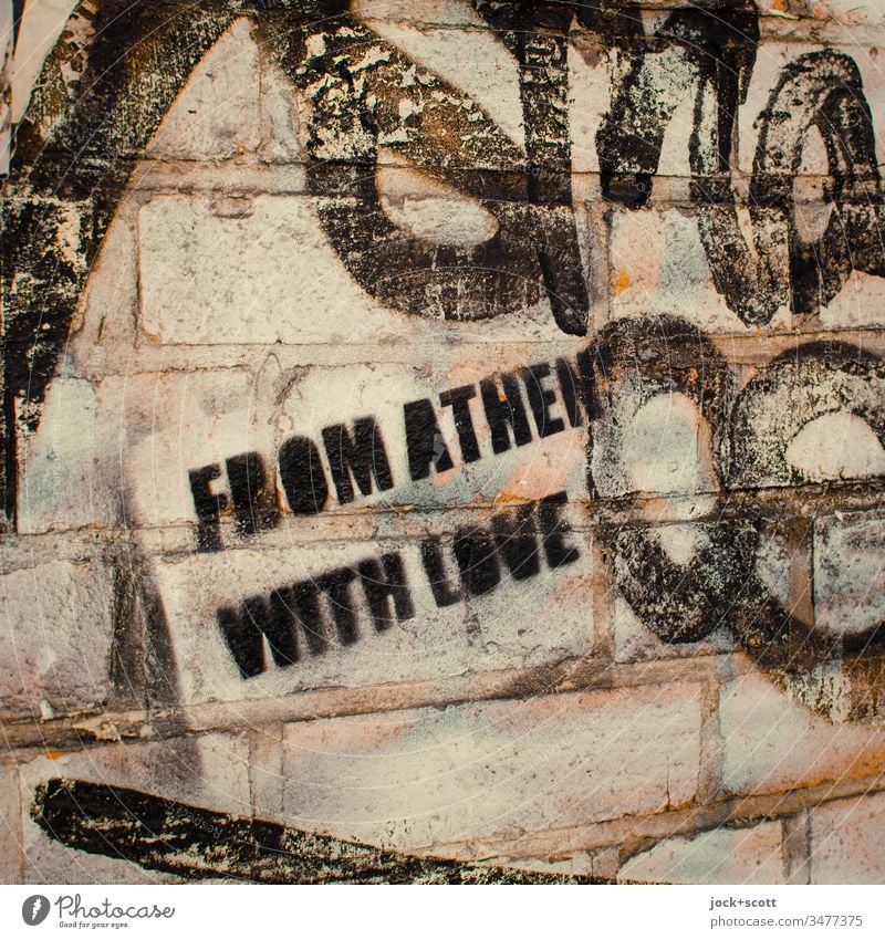 From Athens with love Subculture Stencil Abstract Creativity Inspiration stencil Street art Illustration Graffiti Trashy Ravages of time Word Daub Detail