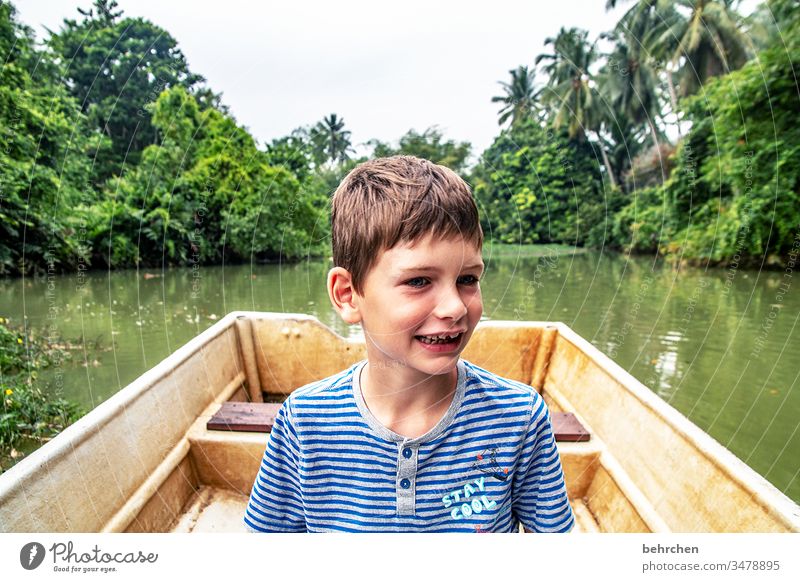 again and again | on a voyage of discovery Landscape Exotic Colour photo Nature Gorgeous Exterior shot Tree River Rowboat Palm tree Malaya Tourism Freedom