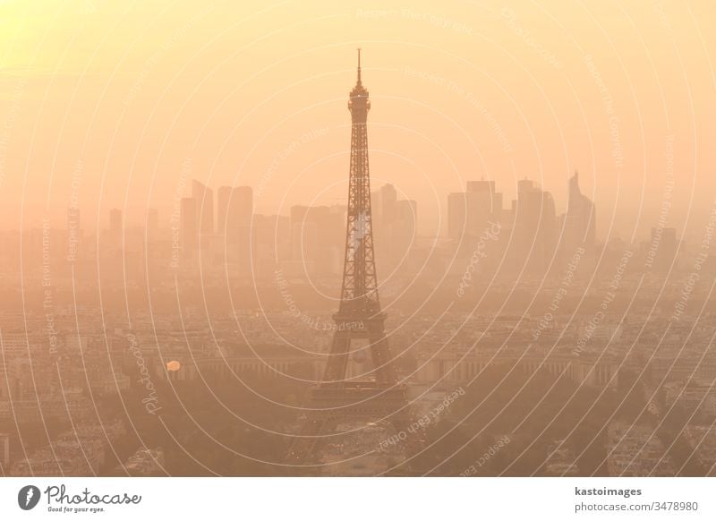 Aerial view of Paris at sunset. paris Eiffel tower eiffel france skyline city travel landmark cityscape panorama panoramic aerial horizon building roof french