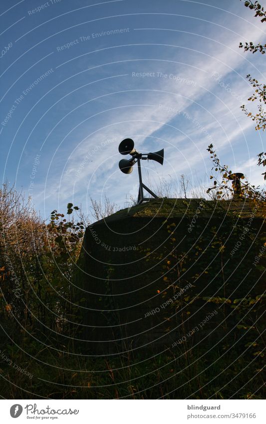 Two-minute warning. Bunker system battery Aachen, Atlantikwall, Riverside, Belgian North Sea coast, Ostend world war 2 War World War Loudspeaker Warn Dugout