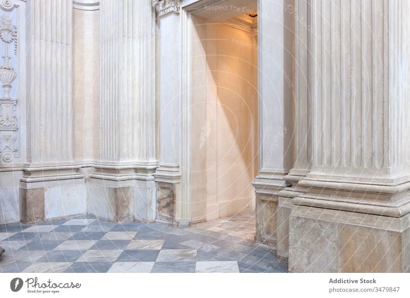 Doorway of old marble building doorway hallway weathered floor tiled wall ornament nobody architecture culture stone classic structure design interior corridor