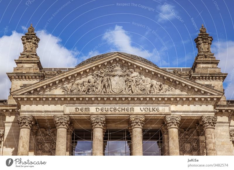 Front view of the Reichstag building in Berlin Parliament Architecture Germany Capital city Government Seat of government government quarter Copy Space Landmark