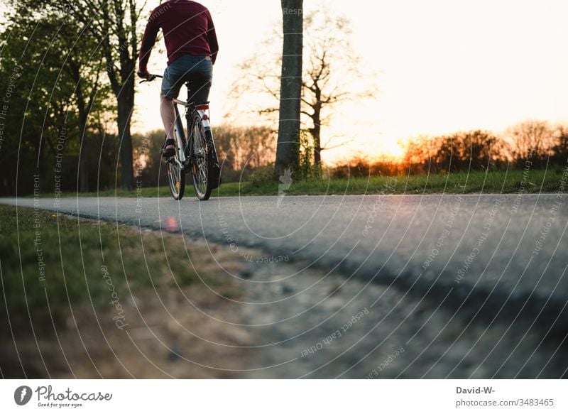 young man riding his bike along field paths Bicycle Cycling Nature Cycling tour Cycle path Transport Day Lanes & trails Colour photo Exterior shot