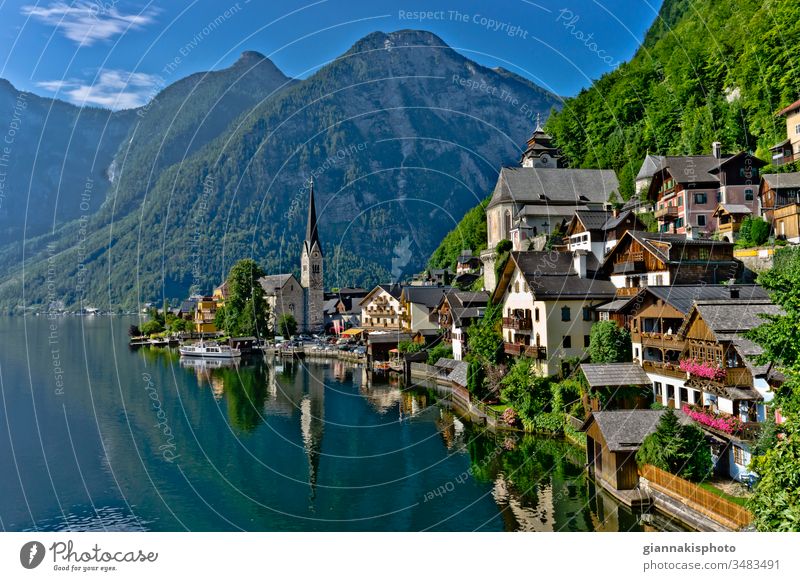 Lake View, Hallstatt, Austria, Europe Alps Architecture Buildings Center City Center City view Cityscape Clouds Color Colored Houses Colored Windows Colorful