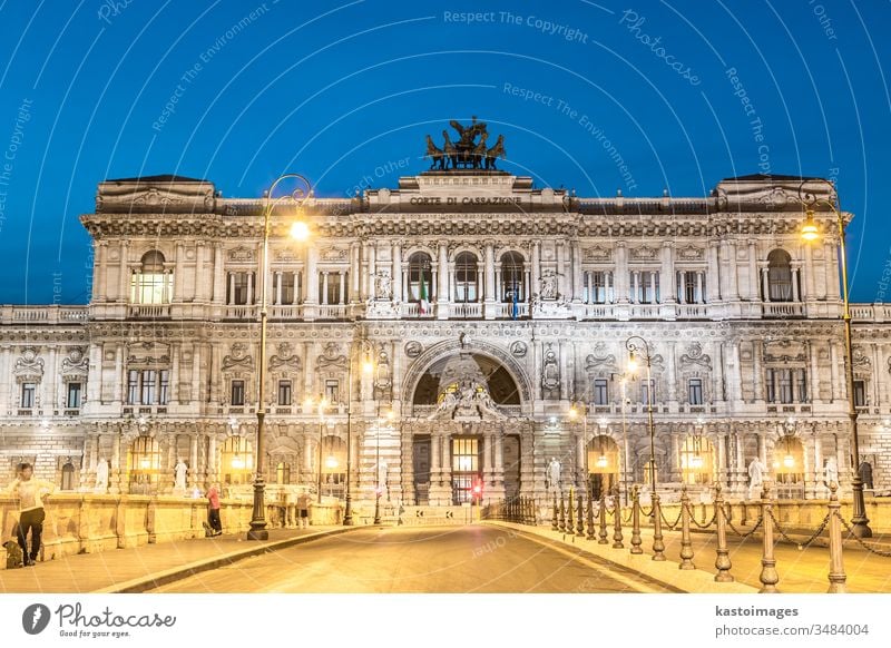 Rome, Italy. Palace of Justice. rome italy supreme court justice palace government architecture illuminated lazio dusk evening bridge building italian city