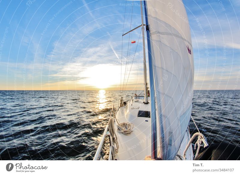 sail Sailing ship Sailboat Sun Horizon Bavaria Water Ocean Summer Relaxation Lifestyle Sports Nautical Yacht Adventure Wind Sky vacation travel