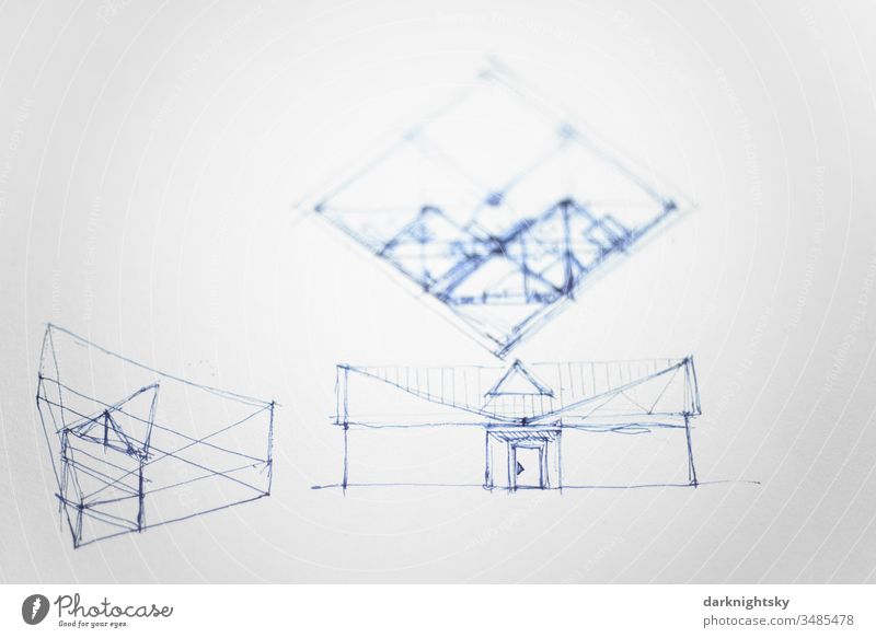 Architecture sketch in ink on paper Conceptual design individual House (Residential Structure) Company Industry Manmade structures Paper Hand sketch Creativity