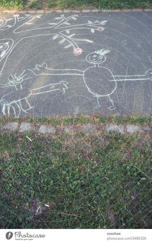 walkway painted with street chalk Painted Chalk Street off Image Infancy Art Painting (action, artwork) Creativity Playing Joy Street painting Children's game