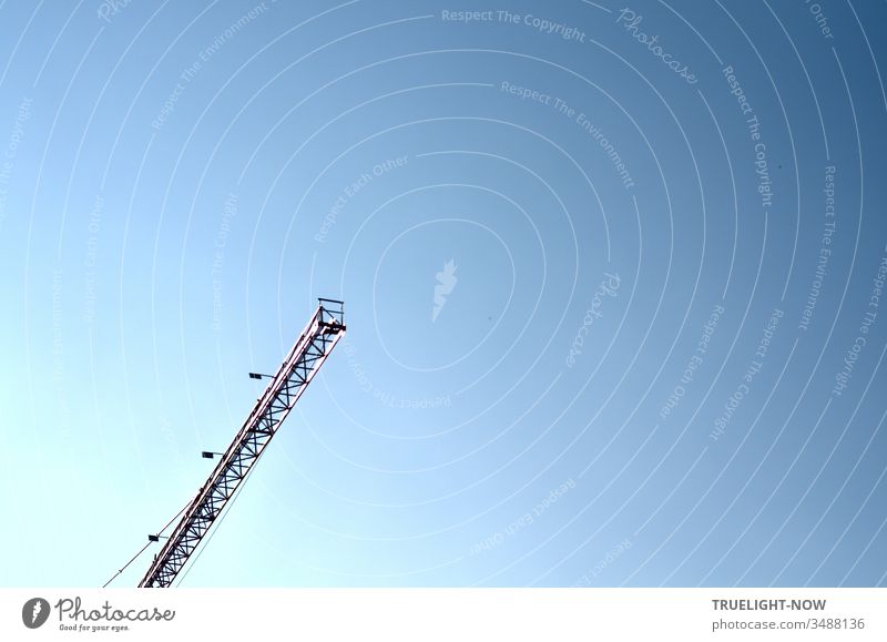 "Plenty of air up there!" cheered the slim construction crane and stretched his filigree finger into the boundless pale blue sky Build Crane Tall Skyward