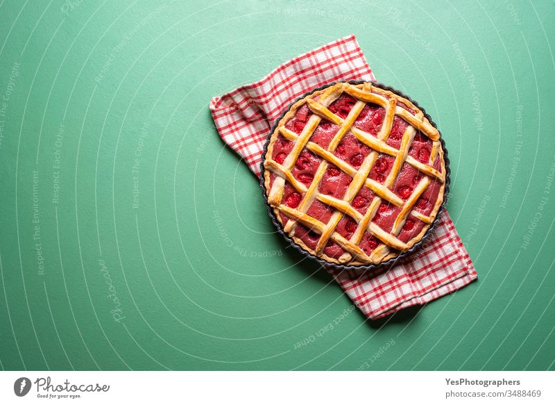 Raspberries cake with a lattice crust. Pie top view american baked bakery classic confectionery copy space crusty cut out decoration delicious dessert