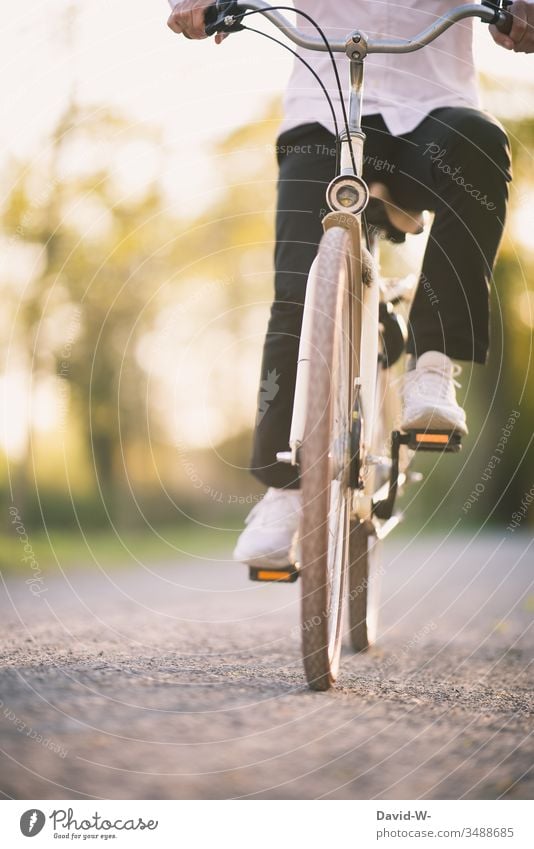 cycling man rides a bicycle through nature and makes a bicycle tour Cycling Bicycle Cycling tour Man Sunlight Anonymous Beautiful weather fun Joy Nature