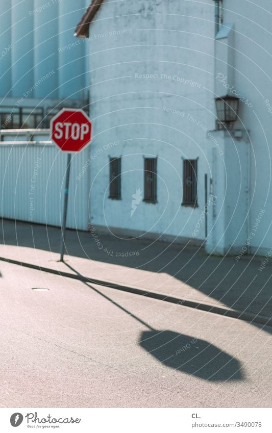 STOP Stop sign stop Transport Traffic infrastructure Road sign Street Industrial site Industrial zone Safety standstill Road traffic Lanes & trails Warning sign