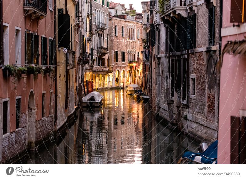 small channel in Venice in the evening light - the gastro is already waiting ... Canal Grande Old town Water Gondola (Boat) Italy Port City Trip Bridge