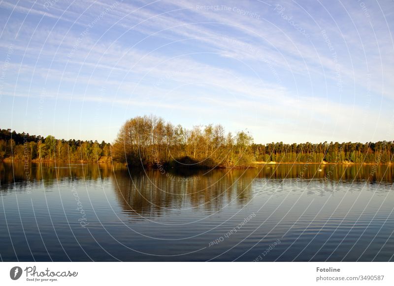 Power station - or a beautiful landscape, a small gravel pit with trees around it. Lake Gravel pit Exterior shot Water Colour photo Reflection Day Blue Lakeside