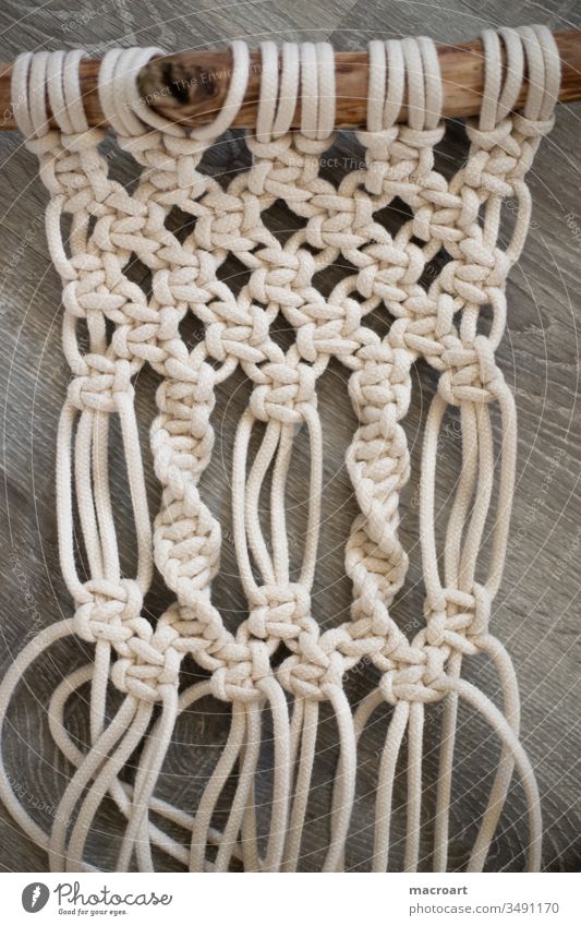 Macramé with driftwood macrame knot knotting technique ornaments Textiles Rope yarn macramé yarn cotton rope Pattern Guide Close-up Wood Stick st Driftwood