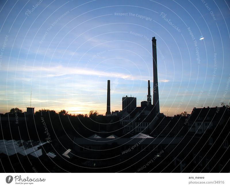 Power plant 01 Panorama (View) Sunset Architecture Electricity generating station Chimney Large