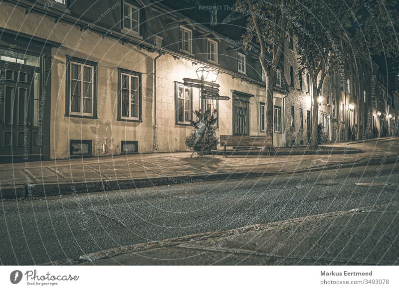 Old City Quebec Québec Old town bank Night night city city at night Light Street old city Night shot Architecture Tourism Dark Exterior shot Night life