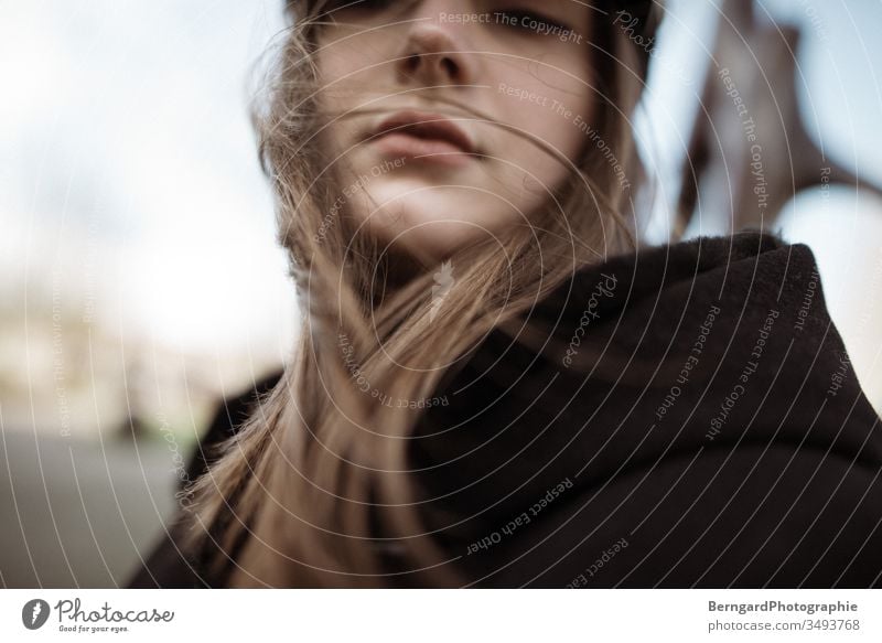 Thoughts in the wind thoughts Wind hair Woman Portrait photograph Face Looking Beautiful Young woman