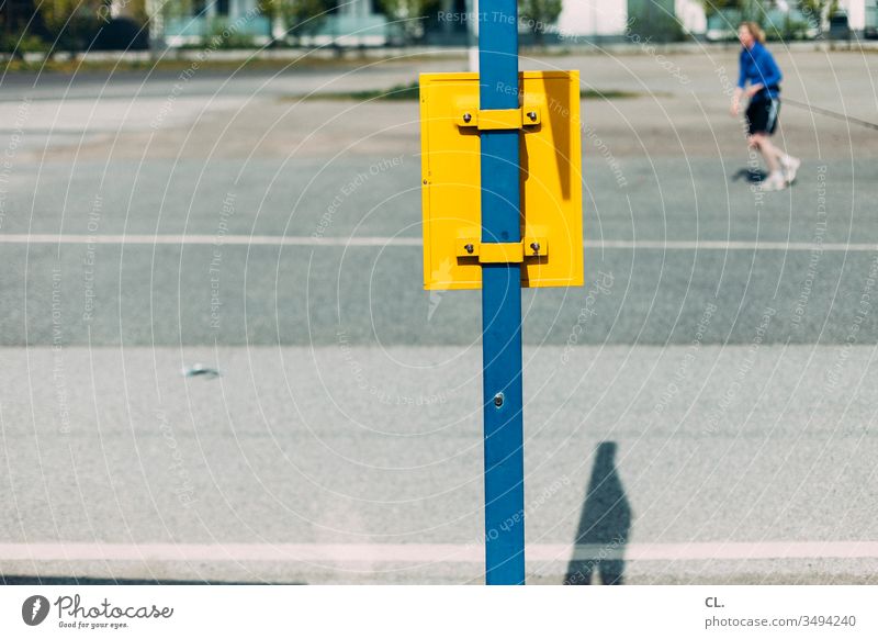 at the bus stop Bus stop Lanes & trails Jogging Human being Jogger Walking Movement Asphalt Leisure and hobbies Transport out Schedule (transport)