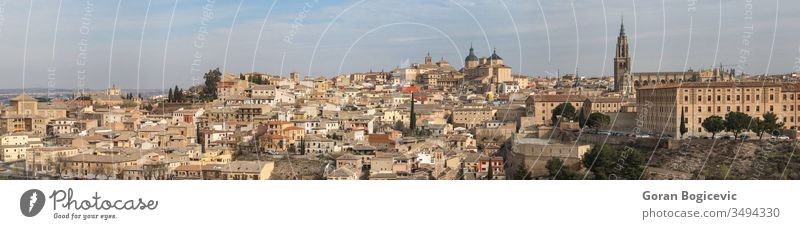 Toledo, Spain view city architecture ancient town scene spain toledo la spanish skyline historical downtown castilla alcazar architectural palace europe