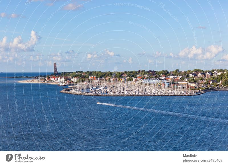 Marina of Laboe marina boats sailing ships Kieler Förde Bay u-boat memorial Schleswig-Holstein Navigation Ocean Baltic Sea Water Sky Blue Copy Space