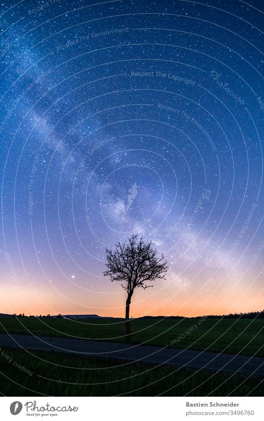 The Milky Way in Saxon Switzerland Wide angle Long exposure Night Copy Space bottom Exterior shot Loneliness Gorgeous Snapshot Colour photo Milky way Monument