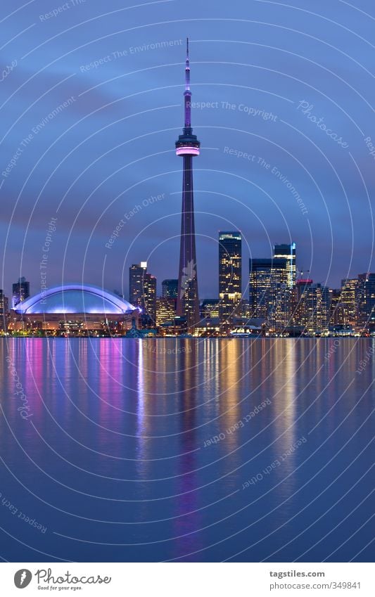 Toronto CN Tower Ontario Canada Americas Vacation & Travel Travel photography Night Twilight Colour photo Reflection Lake Ontario High-rise Town Landmark