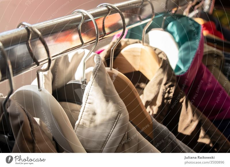 Clothes on a clothes rail at the flea market Hanger garments Hallstand Clothing Fashion Detail Shopping Style Lifestyle Second-hand shop Flea market