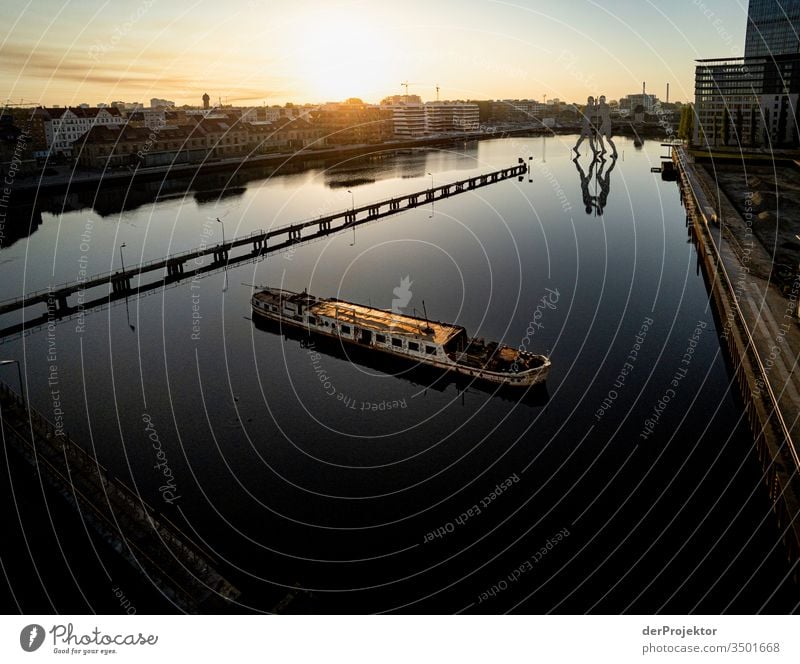 Shipwreck on the Spree in the morning covid-19 Deck Navigation Treptow Multicoloured Exterior shot Dawn Light (Natural Phenomenon) Bird's-eye view Long shot