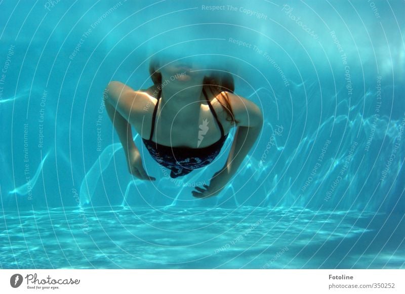 Totally blue little water rat. Human being Feminine Child Girl Infancy Body Skin Hair and hairstyles Arm Hand Water Bright Cold Wet Blue Swimming pool