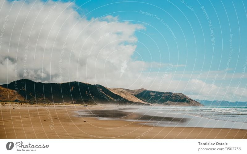 Ocean seaside - Pacific - New Zealand ocean Beach Blue Coast Sand Water Landscape Nature Vacation & Travel Summer Exterior shot Beautiful weather Clouds