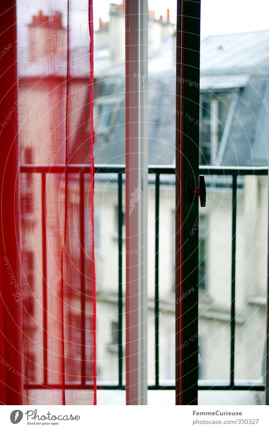 Easily opened. Town Capital city House (Residential Structure) Facade Balcony Terrace Door Roof Eaves Chimney Paris Montmartre France Drape Red French windows