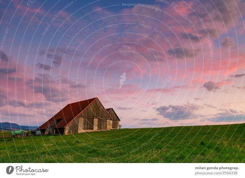 Traditional barns in Turiec region, central Slovakia. Europe Central Europe Karlova countryside rural village traditional agriculture architecture wooden