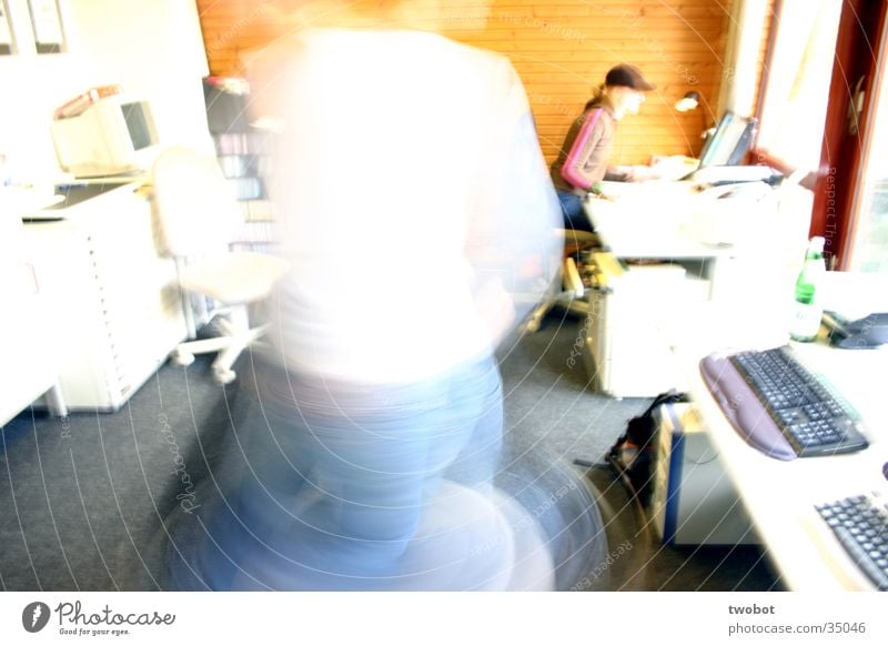 uuuuuuh, let's twist again Office work Wood Rotate Whirlwind Work and employment Workplace Yellow White Long exposure Overexposure Snapshot Office chair Jeans