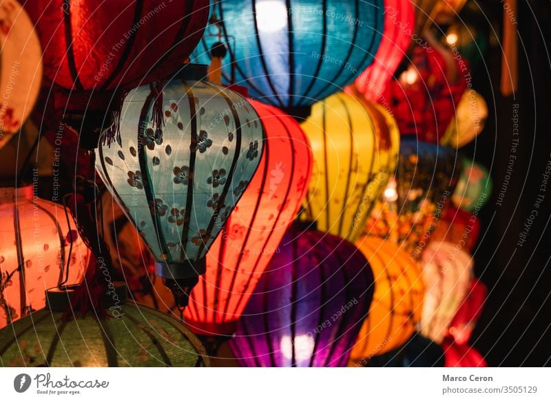 Beautiful traditional illuminated vietnamese silk lanterns. typical Hoi An handmade colorful lanterns hoi an art celebration indochina bamboo town festival lamp