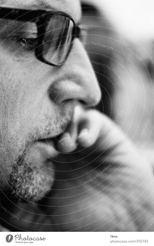 thoughtful man Man Black White Head Hand Concentrate Meditative Show profile Profile Adults Masculine 1 Black & white photo Face Human being