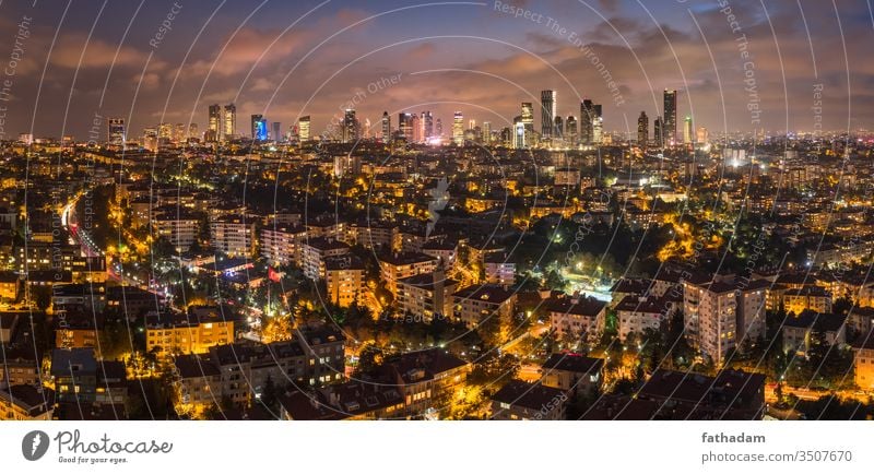 Modern Istanbul at sunset with skyscrapers cityscape Sunset City modern city Turkey urban landmark panorama city lights business business district night