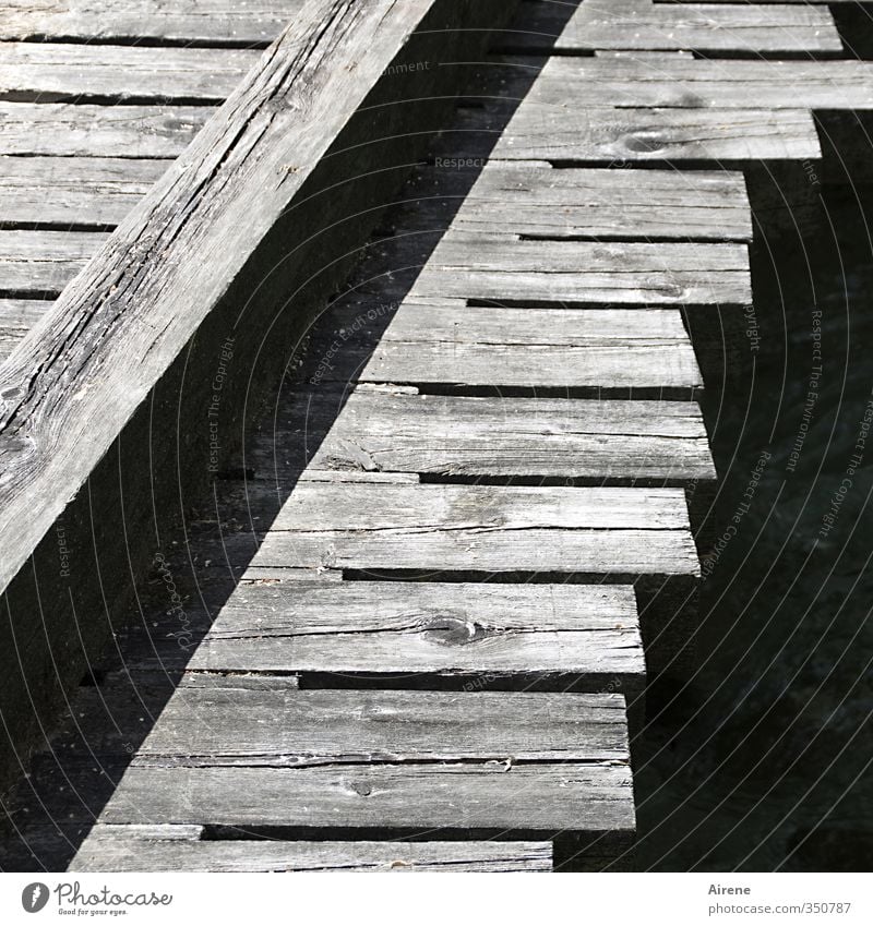 rough cut Brook Deserted Bridge Footbridge Traffic infrastructure Lanes & trails Wood Line Stripe Simple Natural Gray Black White Attachment Wooden rack