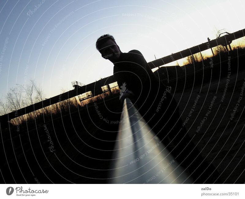 Sunset Silhouette Loneliness Man Shadow Industrial Photography Profile