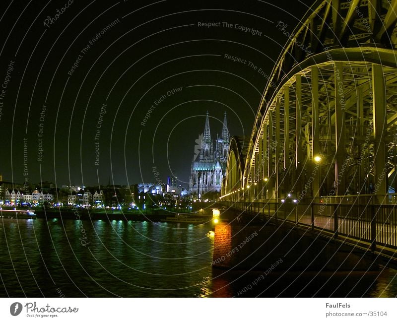 Cologne at night Panorama (View) Night Hohenzollern Bridge Berlin Philharmonic Europe Dome Railroad Large