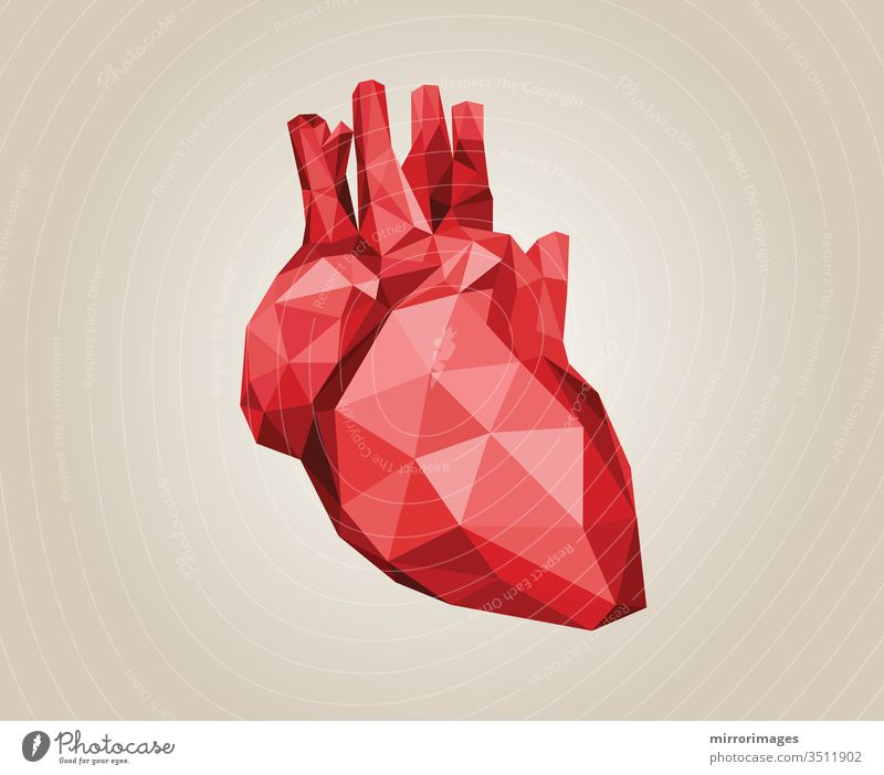 stylized geometric low polygonal triangle heart red on tan brown background icon illustration medical anatomy cardiology graphic vector artery vein blood