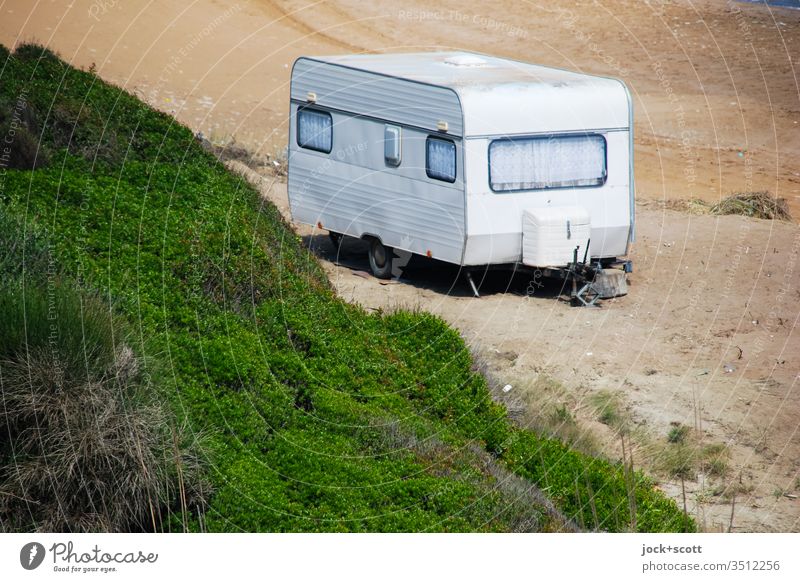 Camping on the beach Corfu Greece Summer Vacation & Travel Design Authentic Caravan Tourism Summer vacation Subdued colour Lifestyle Mobility Environment Nature