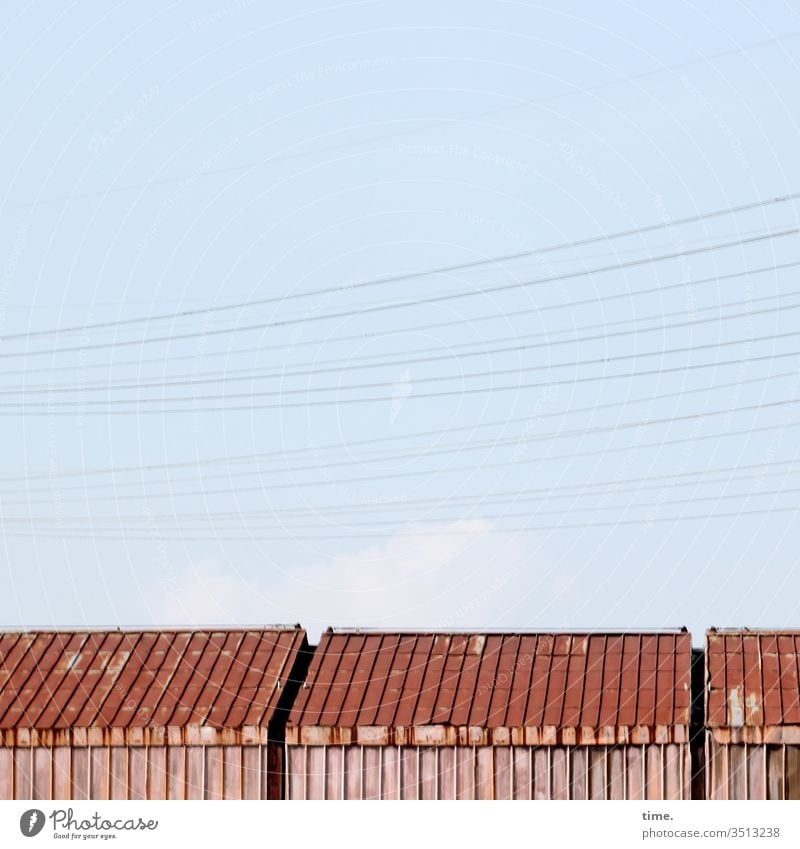 Hamburger Lagerromantik | Triad out Roof Building Inspiration Cable stream Transmission lines Sky Clouds Sunlight Mysterious Partially visible Flake