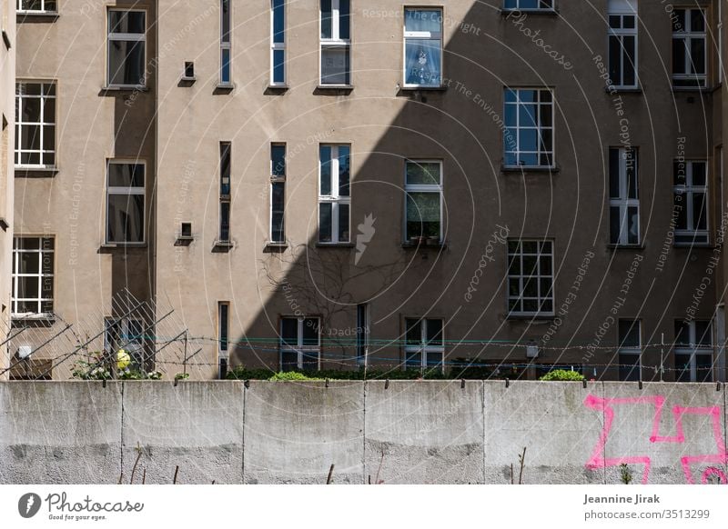 Old building facade with window to the yard Berlin Backyard Facade Wall (barrier) House (Residential Structure) Window Apartment Building masonry Border