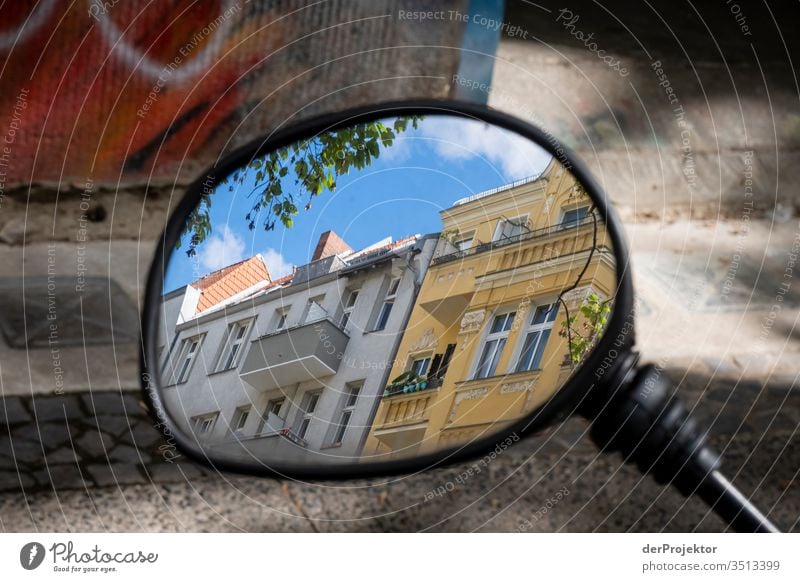 House facade in the rear view mirror of a scooter Gloomy Architecture Building Manmade structures Hip & trendy Historic Vacation & Travel Tourism City trip