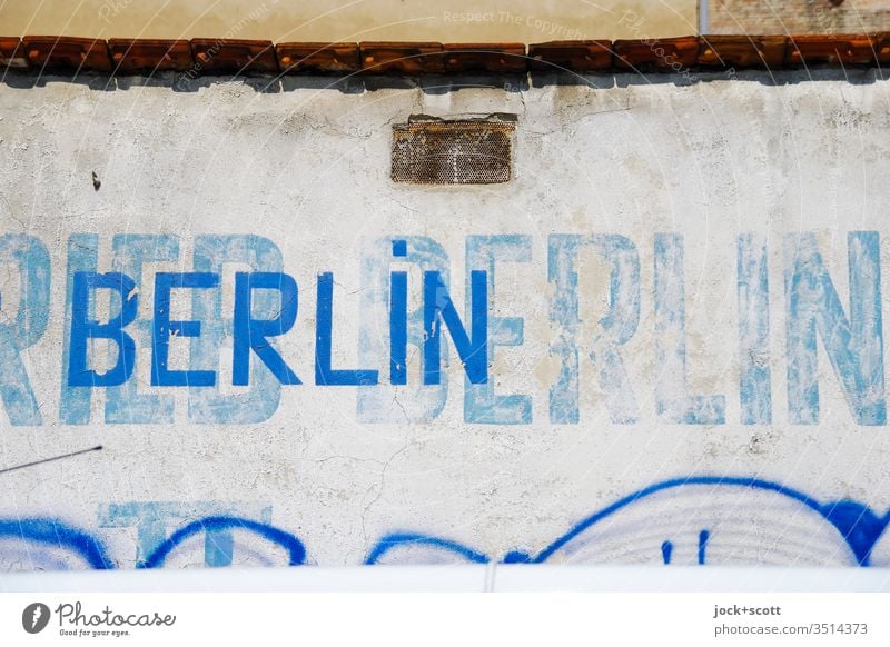 Attention to detail with fire wall Detail Transience Ravages of time Abstract Berlin Word Retro Stencil letters Weathered Change Style upper-case letters Facade